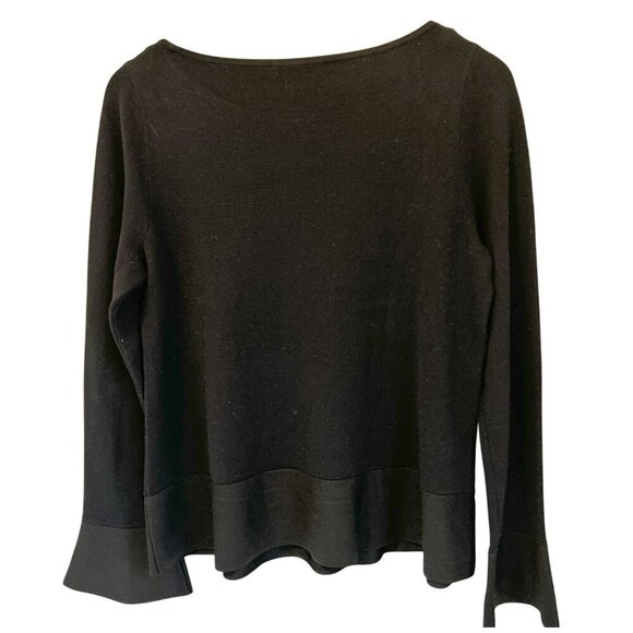 Ann Taylor 2-Tone Black Scoop Neck Long Sleeve Ruffle Hem Top Womens Size M - Picture 5 of 8